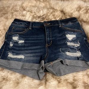 Fashion Nova Roll Cuff High Waisted Distressed Denim Shorts